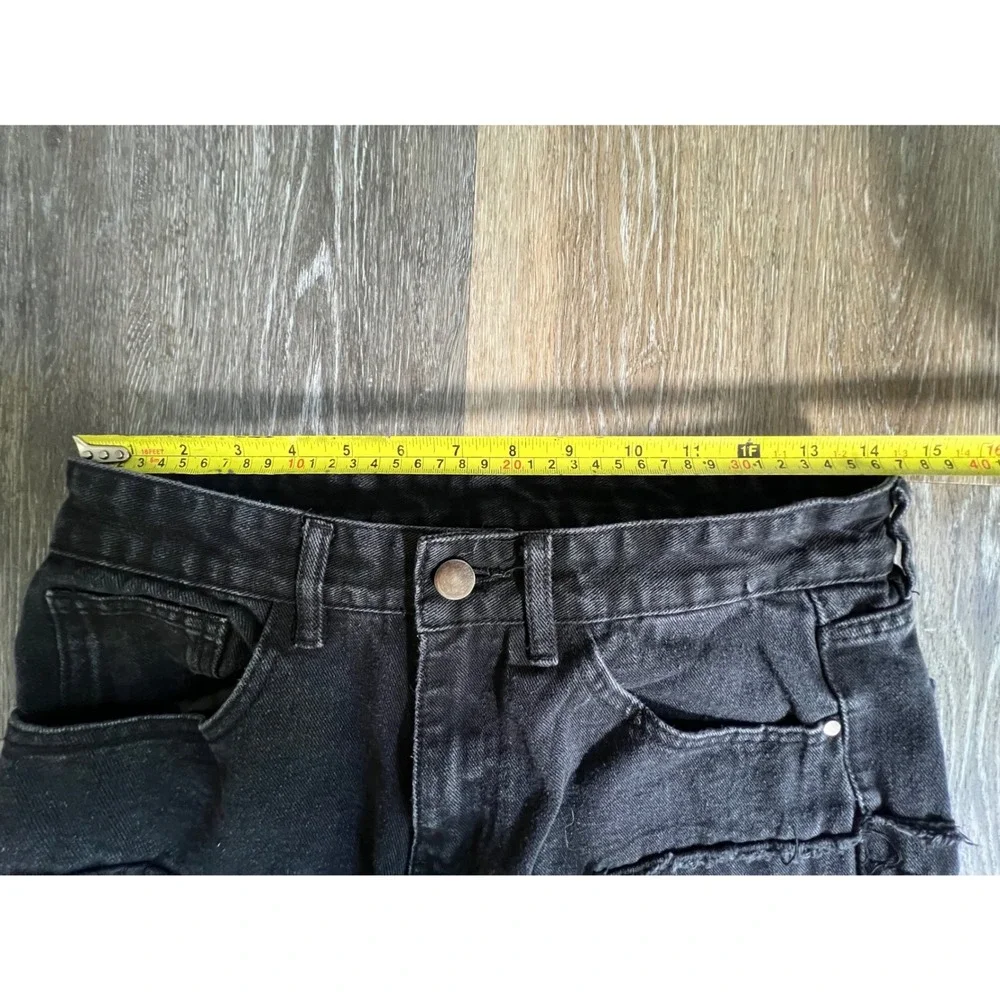 Unbranded Distressed Patchwork Jeans Mens 32 Black Raw Edge Frayed Straight Leg